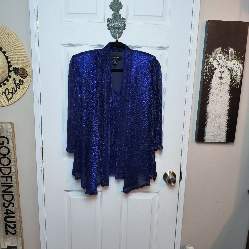 R & M Richards Blue Metallic Long Sleeve Top Size M Wedding Mother of bride